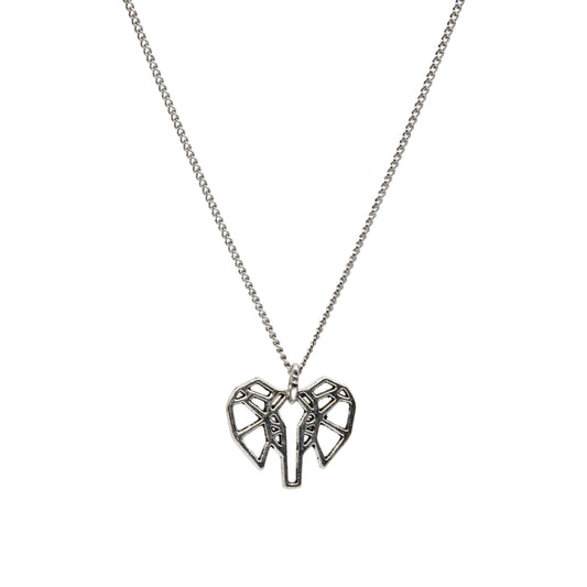 Silver Origami Elephant Head Necklace - Adjustable Length