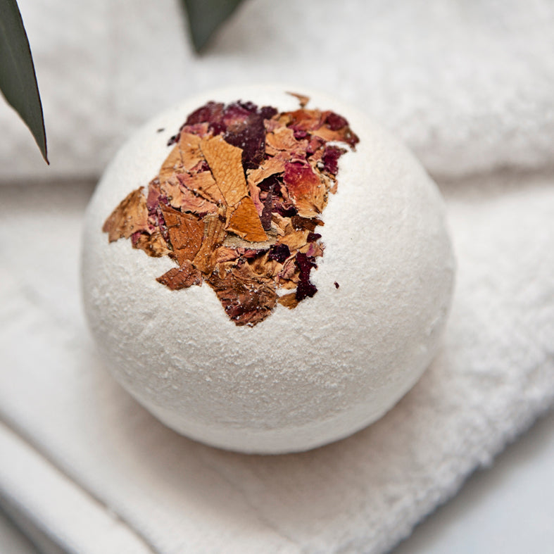 Rose Geranium Bath Bomb Topped With Rose Petals