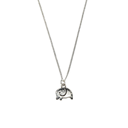 Silver Solid Flat Elephant Necklace - Adjustable Length