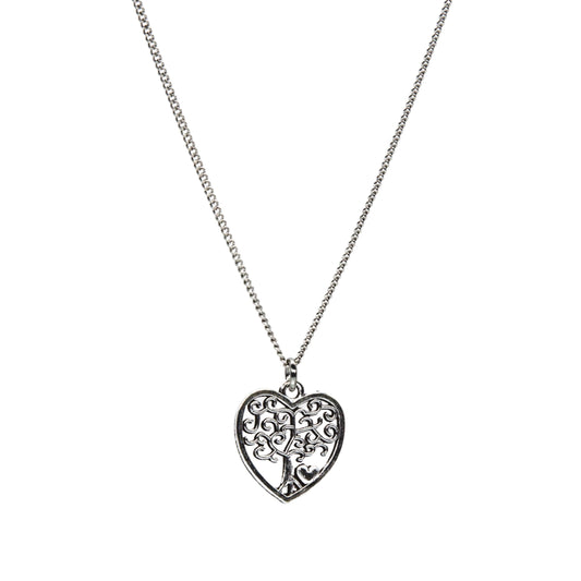 Silver Tree of life in heart Necklace - Adjustable Length