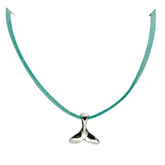 Silver Whale Tale Suede Choker Necklace - Variety of Colours
