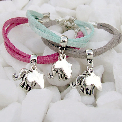 Suede bracelet silver Africa pendant elephant pendant various colours.
