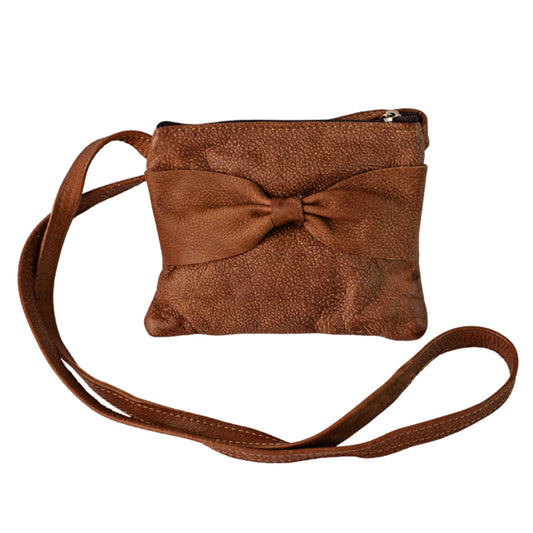 Genuine Leather Tan Bow Sling Handbag
