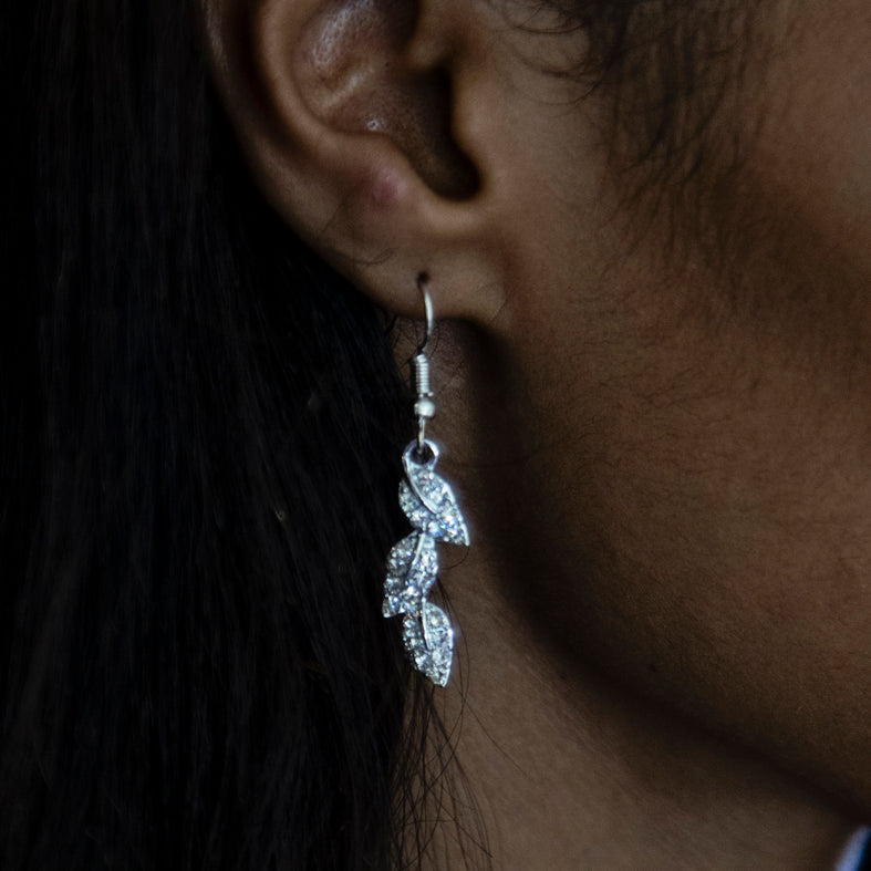 Silver Leaf Diamante Earrings