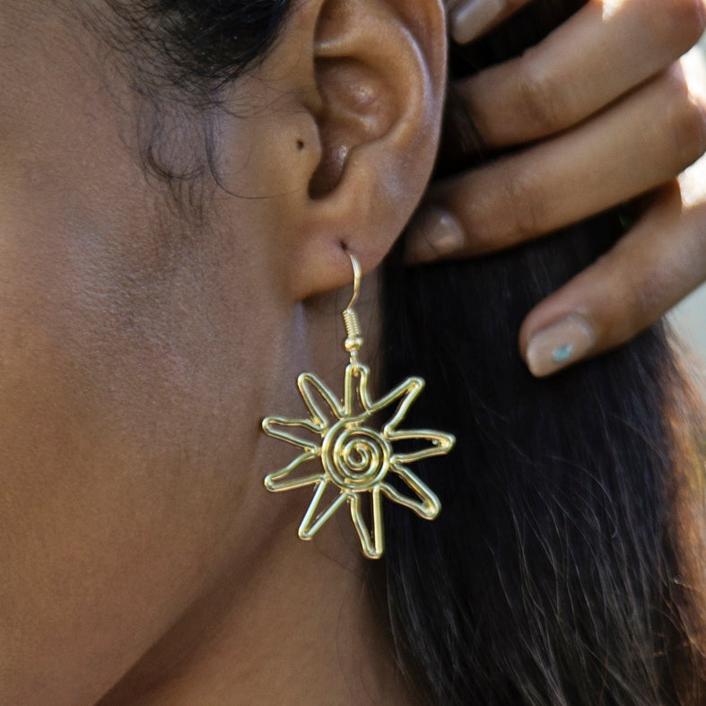Abstract Gold Sun Earrings